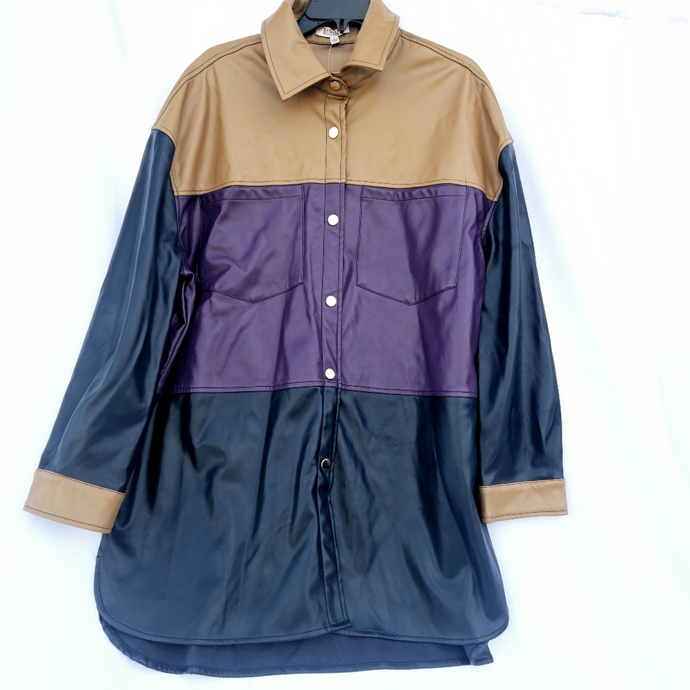 Badgley Mischka Vegan Color Block Shacket Jacket